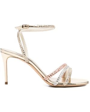 Casadei Crystal-Embellished Crossover-Strap Sandals - White