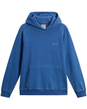 Woolrich Logo-Embroidered Cotton Hoodie - Blue