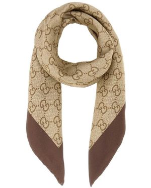 Gucci Gg Print Silk Scarf - Metallic
