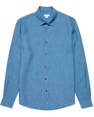 Sunspel Long-sleeve Linen Shirt - Blue