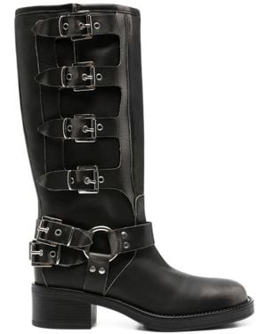 GISEL B Buckle-Detail Leather Boots - Black