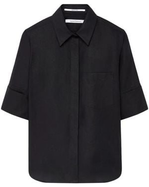 Another Tomorrow French-Cuff Linen Blouse - Black