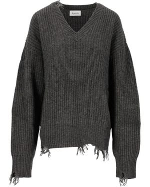 AMISH V-Neck Distressed Sweater - Black