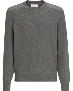 Brunello Cucinelli Cashmere Ribbed Jumper With Cotton Inserts - Grey