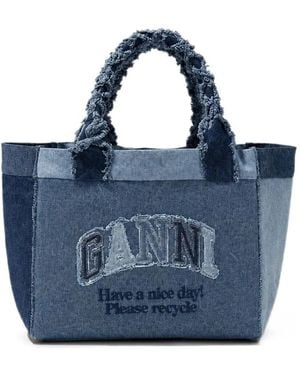 Ganni Medium Trapeze Denim Shopper - Blue