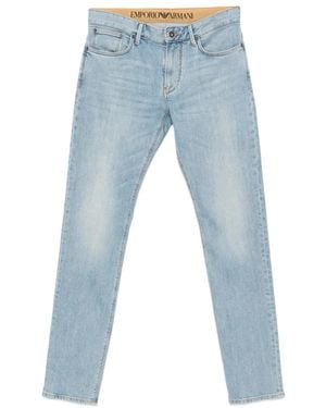 Emporio Armani Logo-Plaque Slim-Fit Jeans - Blue
