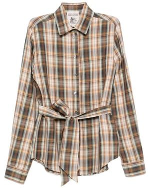 Semicouture Checked Belted Shirt - White