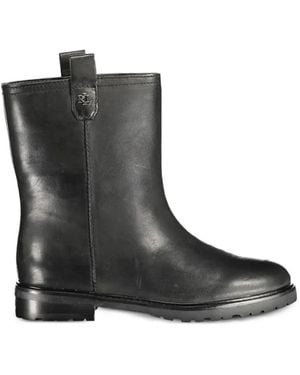 Ralph Lauren Logo-Plaque Leather Boots - Black
