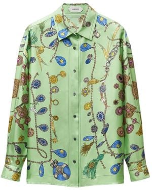 Versace Printed Silk-Twill Shirt - Green