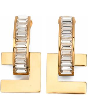 Elisabetta Franchi Crystal-Embellished Logo Earrings - Metallic