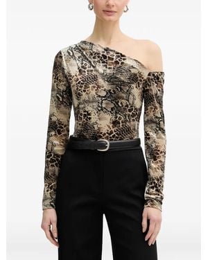 Guess One-Shoulder Snakeskin-Print Body - Black