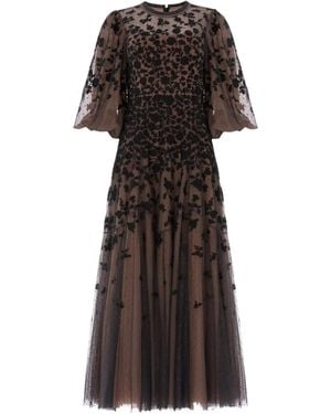 Needle & Thread Sylvia Rose Round-Neck Midi Dress - Black