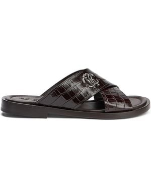 Roberto Cavalli Crocodile-Effect Logo Sandals - Brown