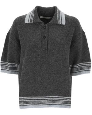 Tela Striped-Trim Polo Top - Grey