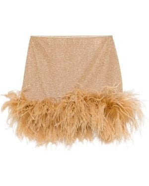 Oséree Feather-Trim Mini Skirt - Natural