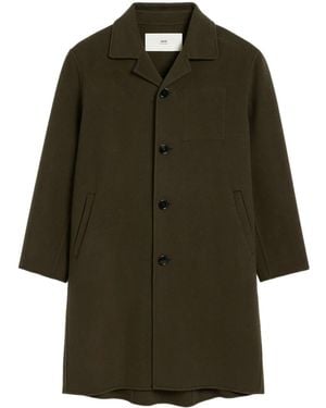 Ami Paris Single-Breasted Felted Coat - Green