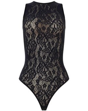 Wolford Infinite Rose Net Bodysuit - Black