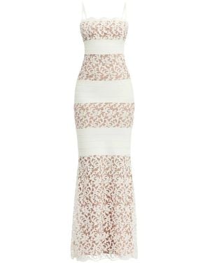Hervé Léger Marielle Guipure Lace-Overlay Bandage-Knit Maxi Dress - White