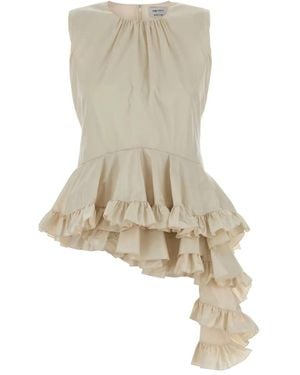 McQueen Ruffled Asymmetric Top - Natural