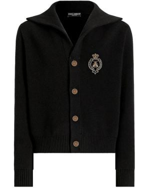 Dolce & Gabbana Virgin-Wool Cardigan With Embroidery - Black