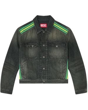 DIESEL Trucker Jacket With Striped-Shoulder Bands - Green