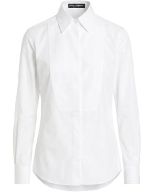 Dolce & Gabbana Bib-Front Long-Sleeve Cotton Tuxedo Shirt - White