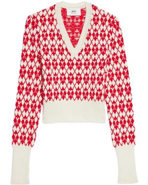 Ami Paris Ami De Coeur Pullover Mit Argyle-Muster - Rot