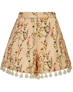 La DoubleJ Playa Floral-Embroidered Cotton-Blend Shorts - Natural