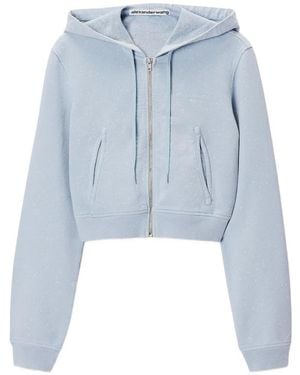 Alexander Wang Crystal-Embellished Cropped Zip-Up Hoodie - Blue