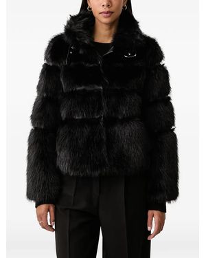 Patrizia Pepe Buckle-Detail Faux-Fur Jacket - Black