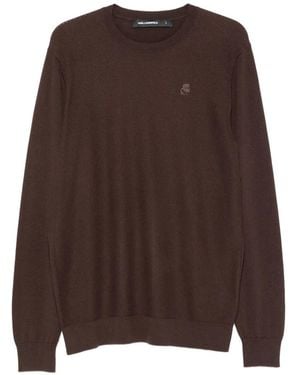 KARL LAGERFELD Logo-Embroidered Waffle-Knit Jumper - Brown