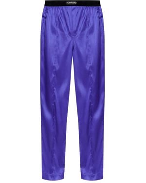 Tom Ford Logo-Waistband Silk Pajama Pants - Blue