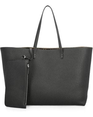 Fendi Medium Roll Cuoio Romano Leather Shopper Bag - Black