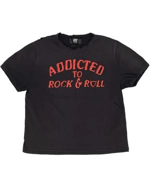 HTC Addicted Distressed Slogan-Print T-Shirt - Black
