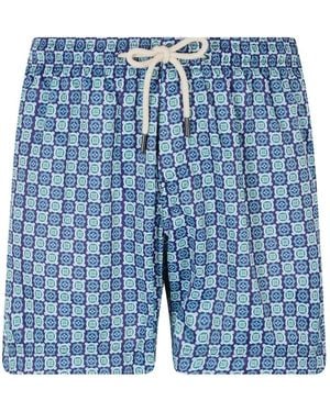 Peninsula Gaiola Island Geometric-Print Drawstring-Fastening Swim Shorts - Blue