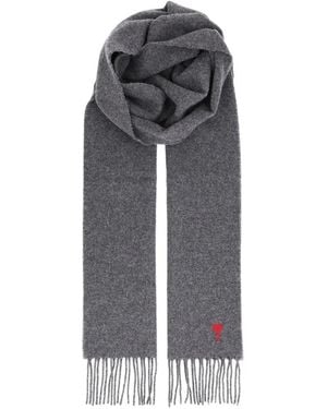 Ami Paris Ami De Coeur Embroidered Scarf - Gray