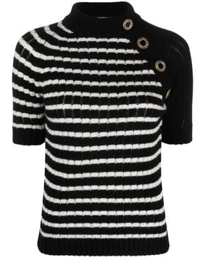 Balmain Striped Cashmere-Blend Top - Black