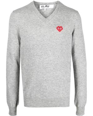 COMME DES GARÇONS PLAY V-Neck Wool Jumper - Grey
