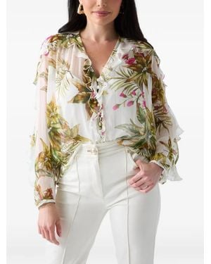 Guess Ruffled Floral-Print Blouse - White