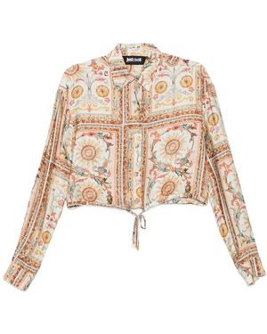 Just Cavalli Tie Detail Floral Blouse - Natural