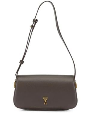 Ami Paris Cowhide Leather Paris Paris Shoulder Bag - Brown