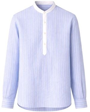 Officine Generale Striped Collarless Shirt - Blue