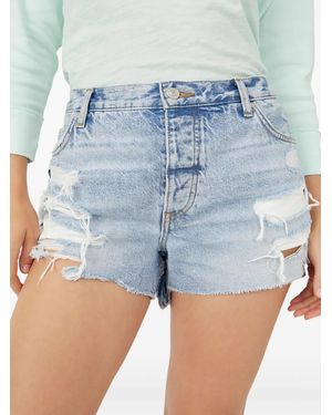 Free People Distressed Frayed Denim Shorts - Blue