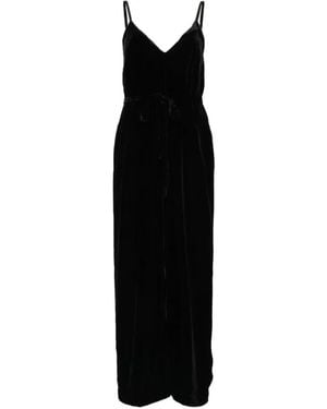 Gold Hawk Velvet V-Neck Jumpsuit - Black