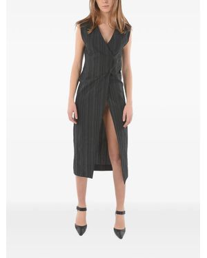 Ixos Pinstriped Front-Slit Midi Dress - Black