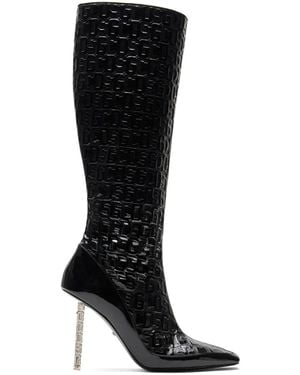 Gcds 100Mm Monogram-Pattern Leather Boots - Black