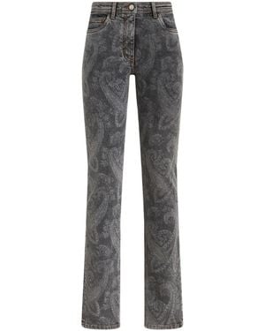 Etro High-Rise Paisley-Print Straight-Leg Jeans - Grey