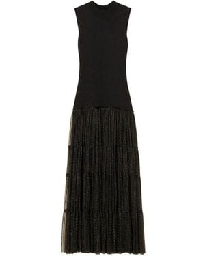 Twinset Long Sleeveless Knit Dress With Plumetis Tulle - Black