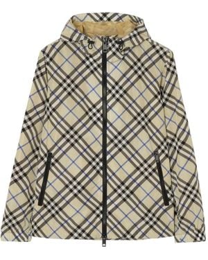 Burberry Check Nylon Hooded Jacket - Natural