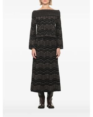 D.exterior Sequin-Embellished Chevron-Knit Jumper - Black